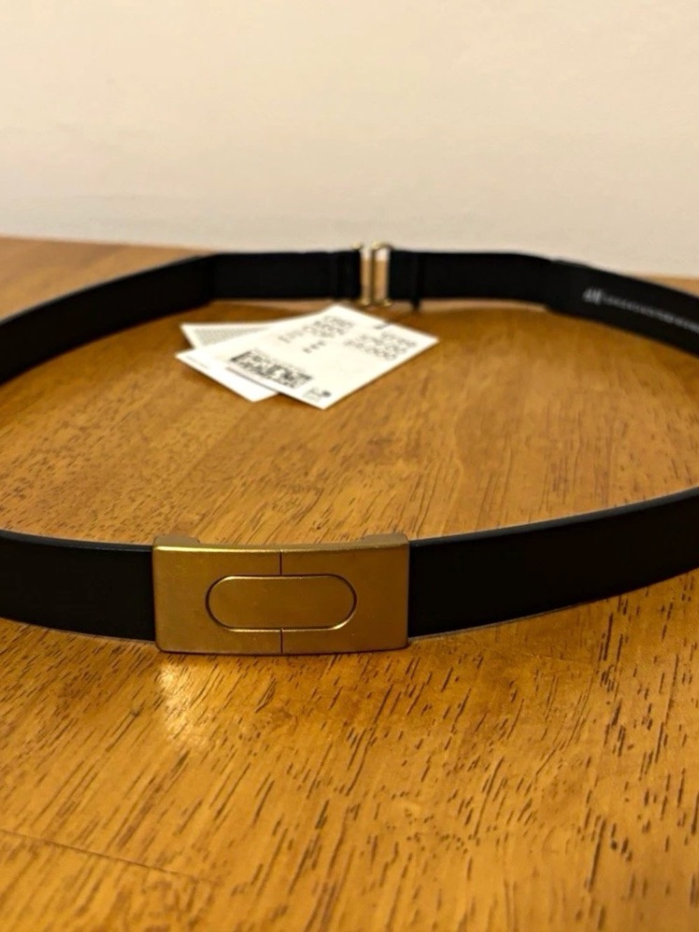 H&M Black Belt with Gold Rectangular Buckle